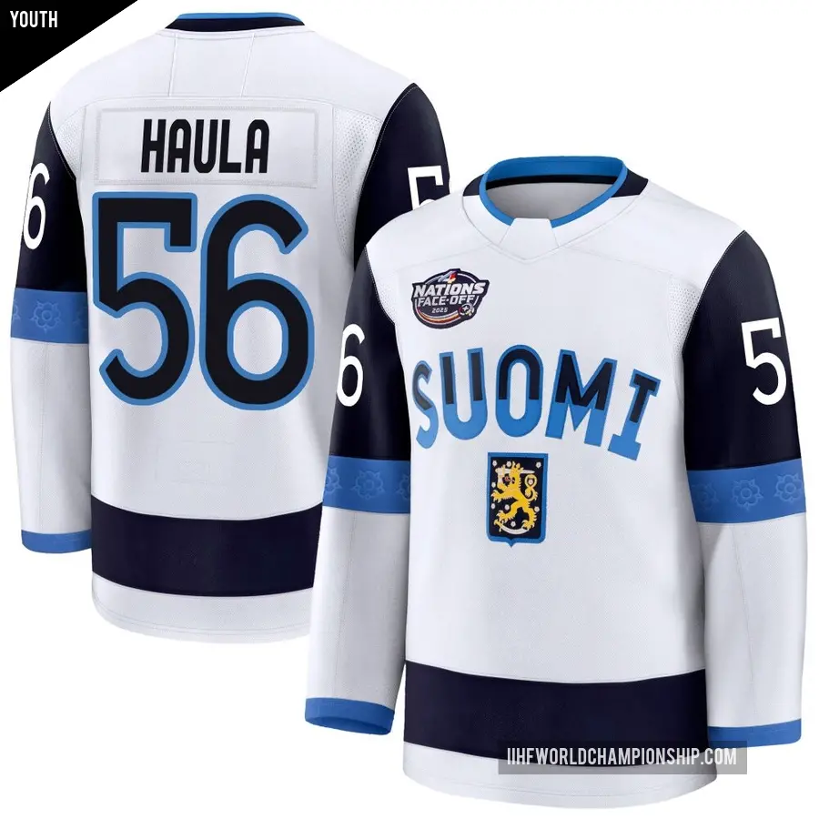 Youth Team Finland ＃56 Erik Haula White Premium 2025 4 Nations Face-Off Jersey