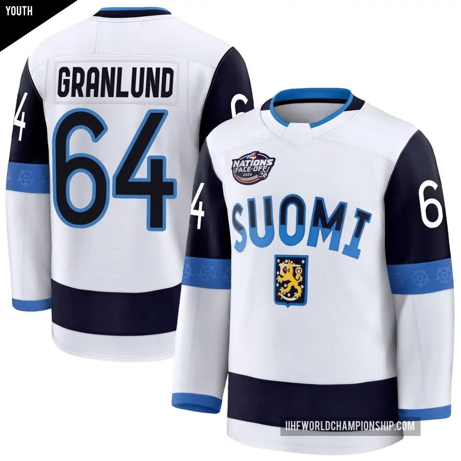 Youth Team Finland ＃64 Mikael Granlund White Premium 2025 4 Nations Face-Off Jersey